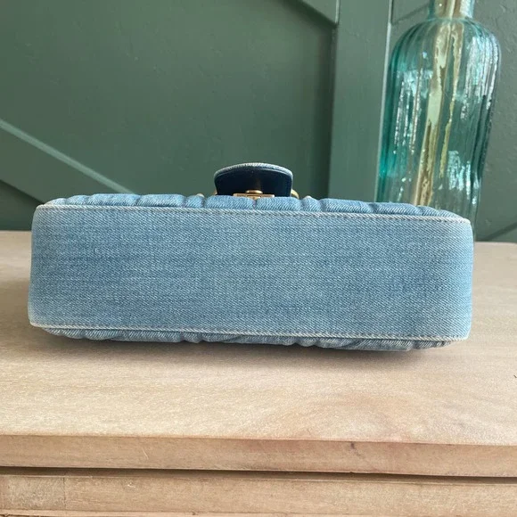 ❌SOLD❌Gucci GG Marmont Denim Pearl Small Flap Bag - Picture 5 of 14